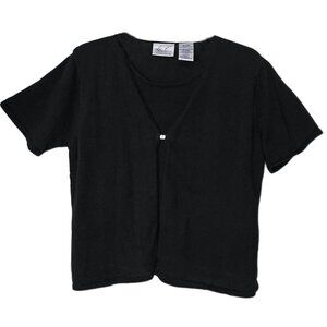 Kathie Lee Black Clasp Short Sleeve Top w/ Built In Undershirt - L